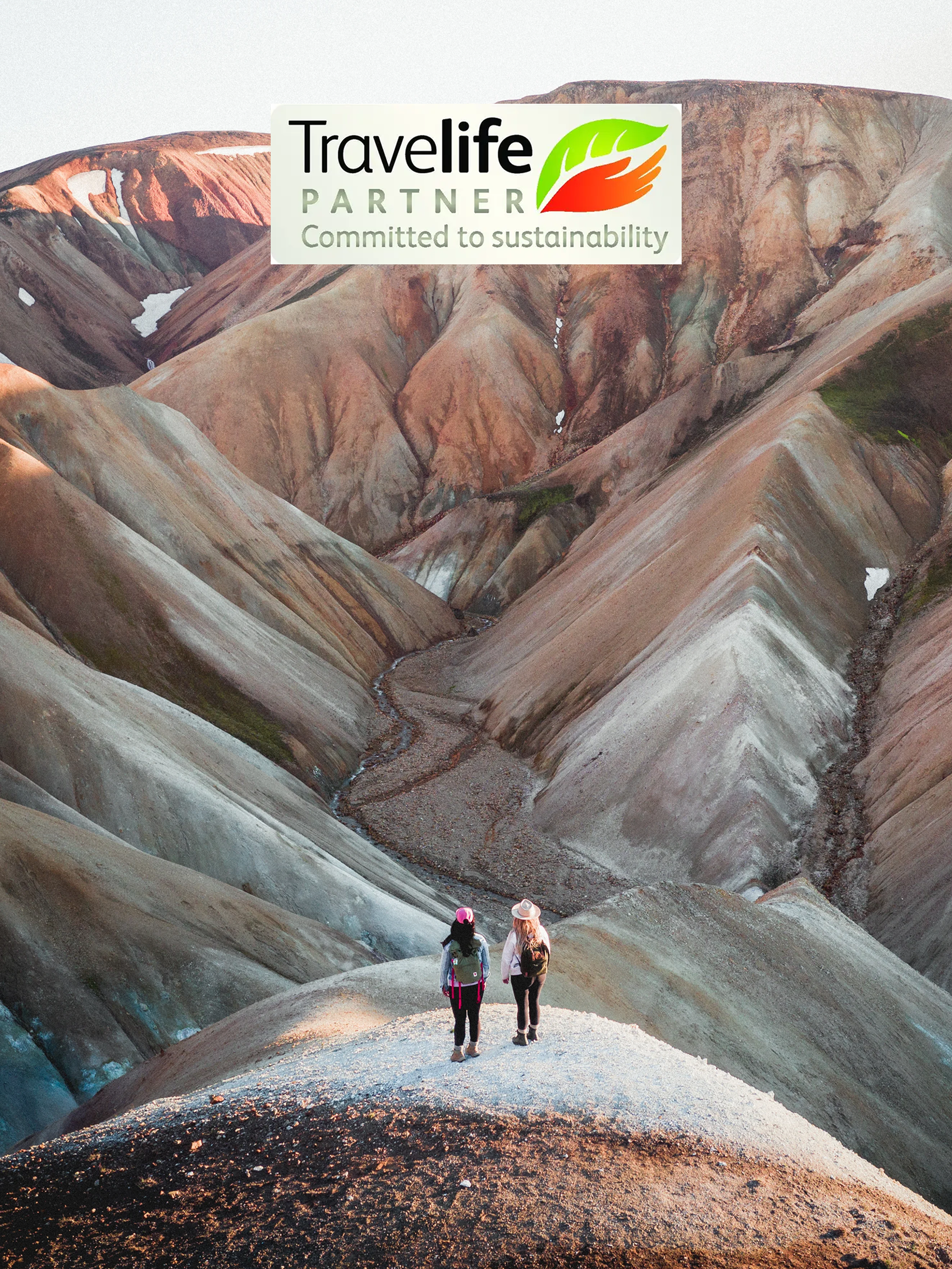 Two women standing in the Landmannalaugar Highlands in Iceland